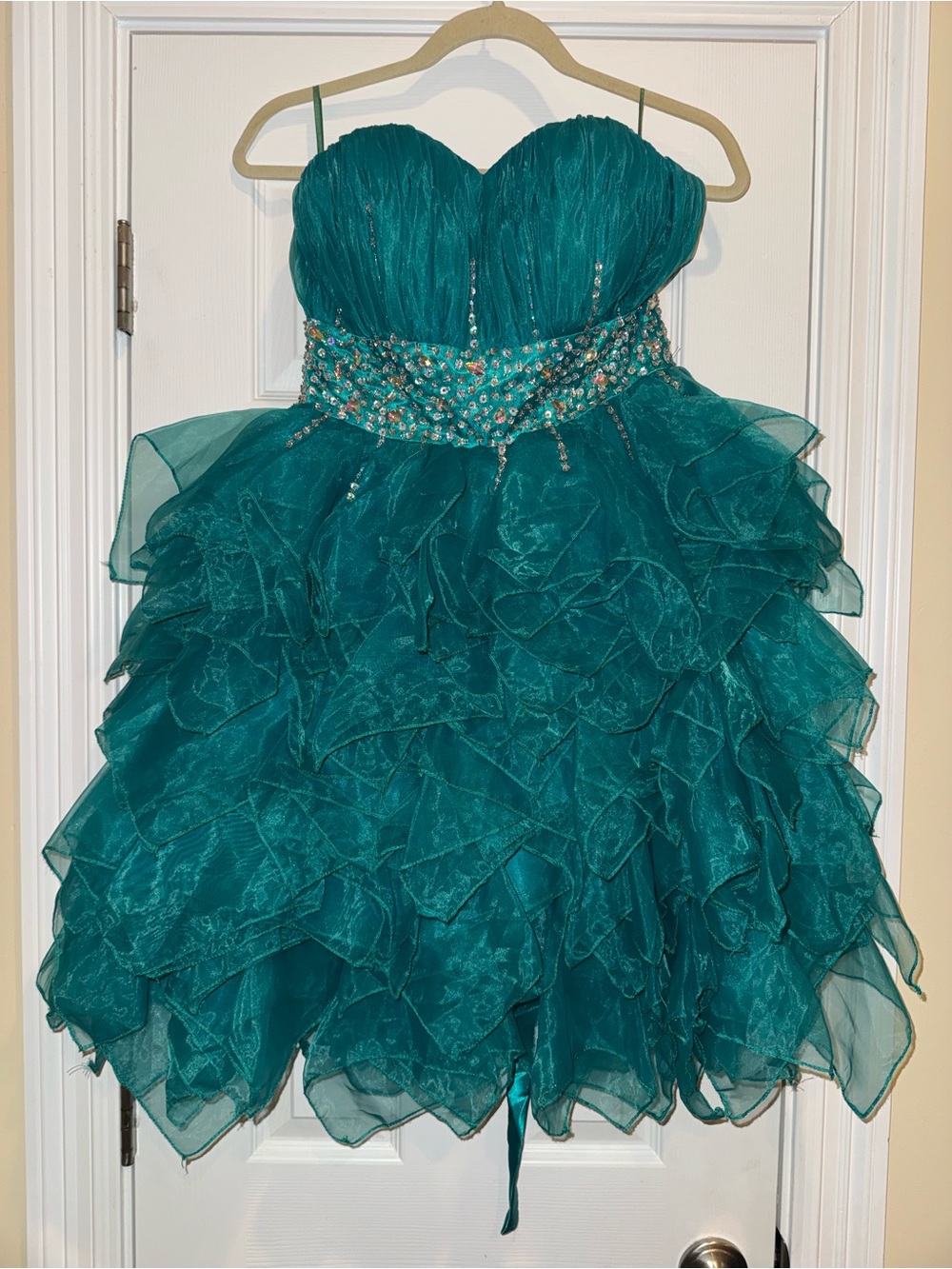 Grace Karin Sz 4 Teal Rhinestone Ruffle Corset Homecoming Dress Mermaidcore Fae - Picture 2 of 10